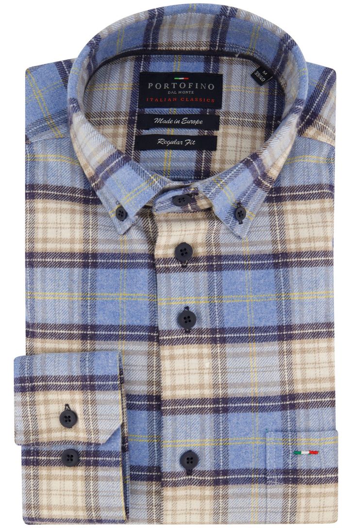 Portofino overhemd blauw geruit wijde fit