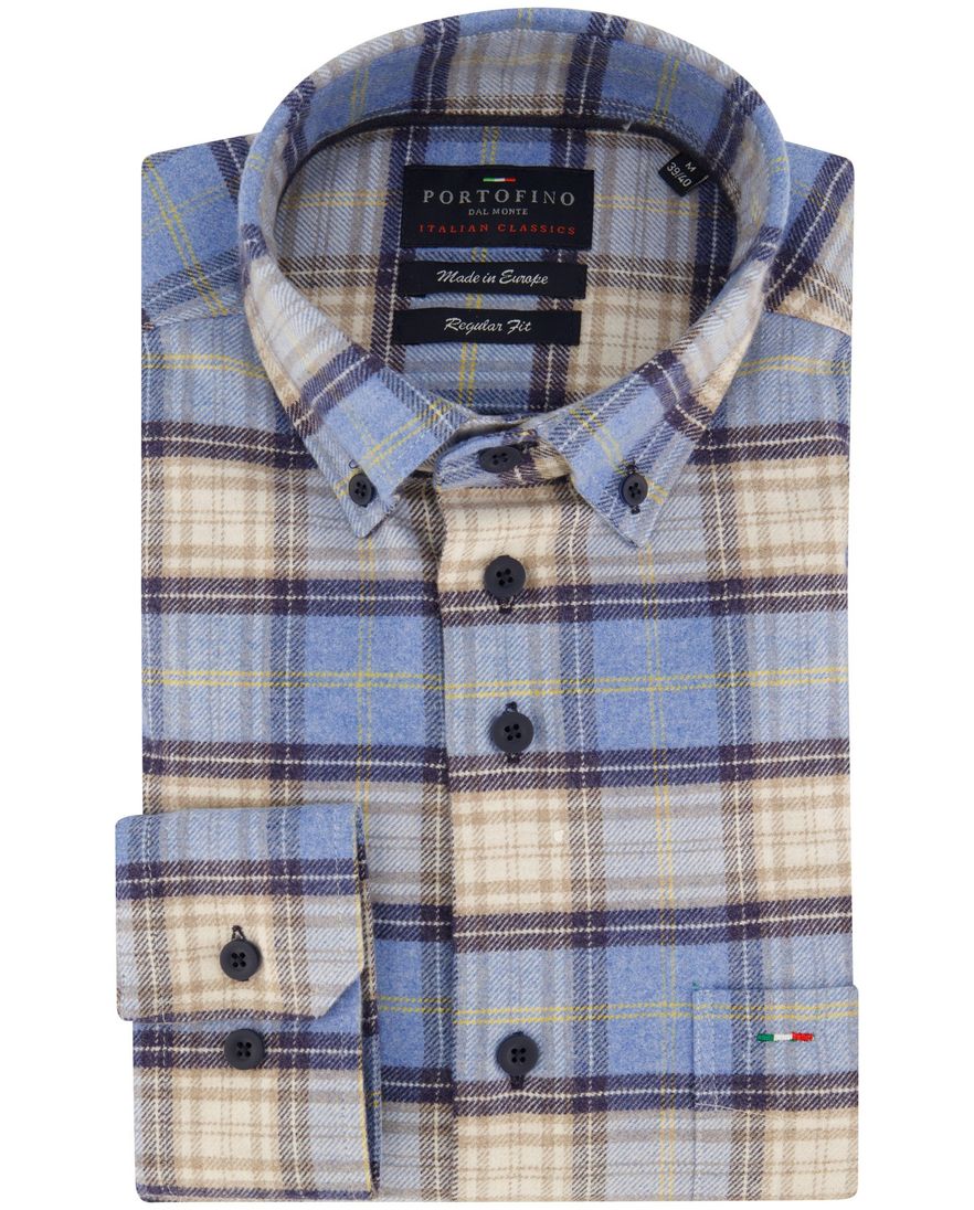 Portofino wijde fit overhemd blauw geruit flanel
