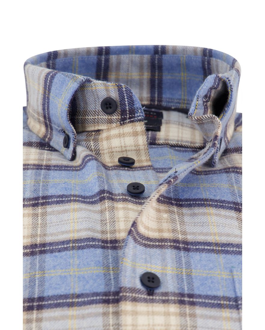 Portofino wijde fit overhemd blauw geruit flanel