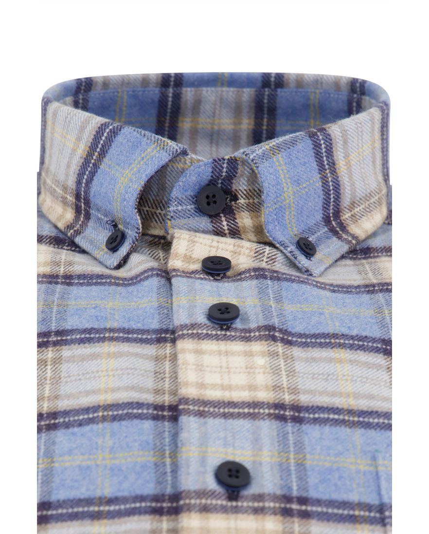Portofino wijde fit overhemd blauw geruit flanel