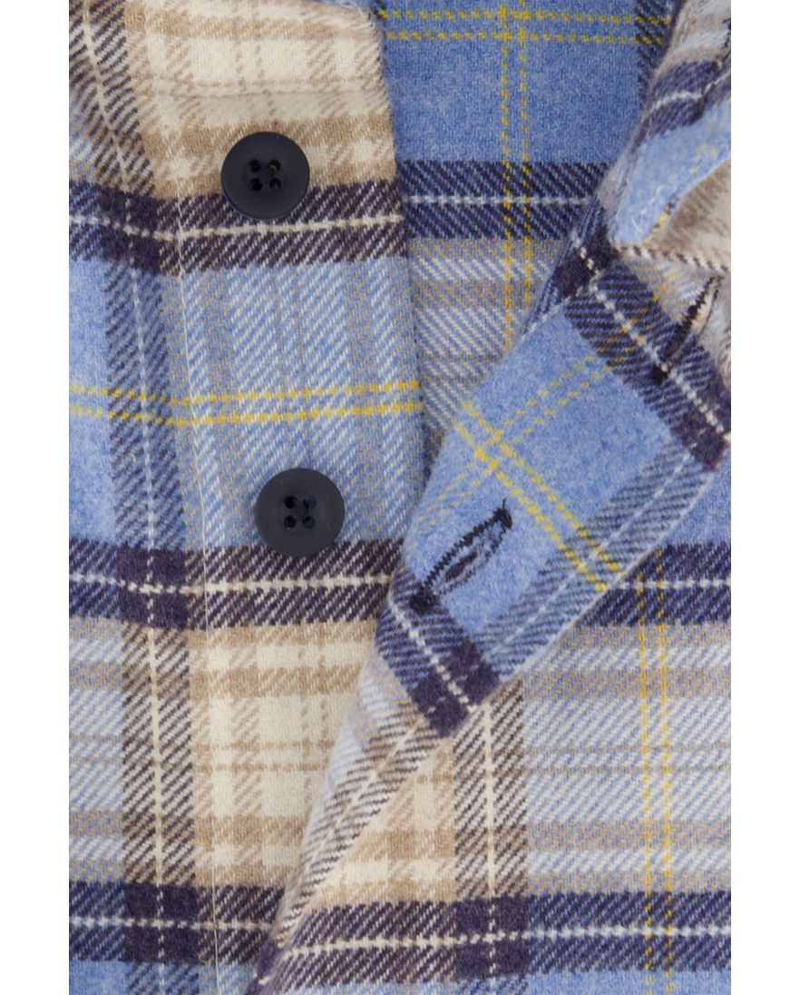 Portofino wijde fit overhemd blauw geruit flanel
