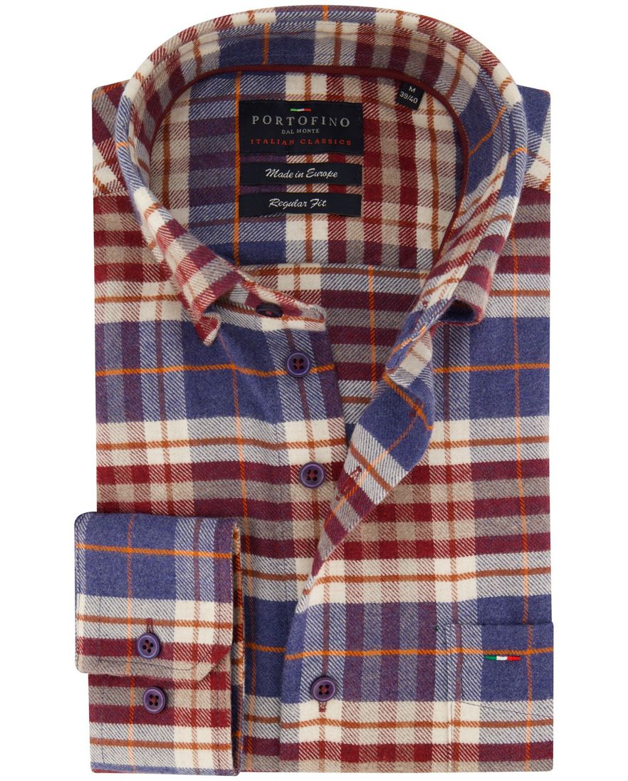 Portofino wijde fit overhemd rood geruit flanel