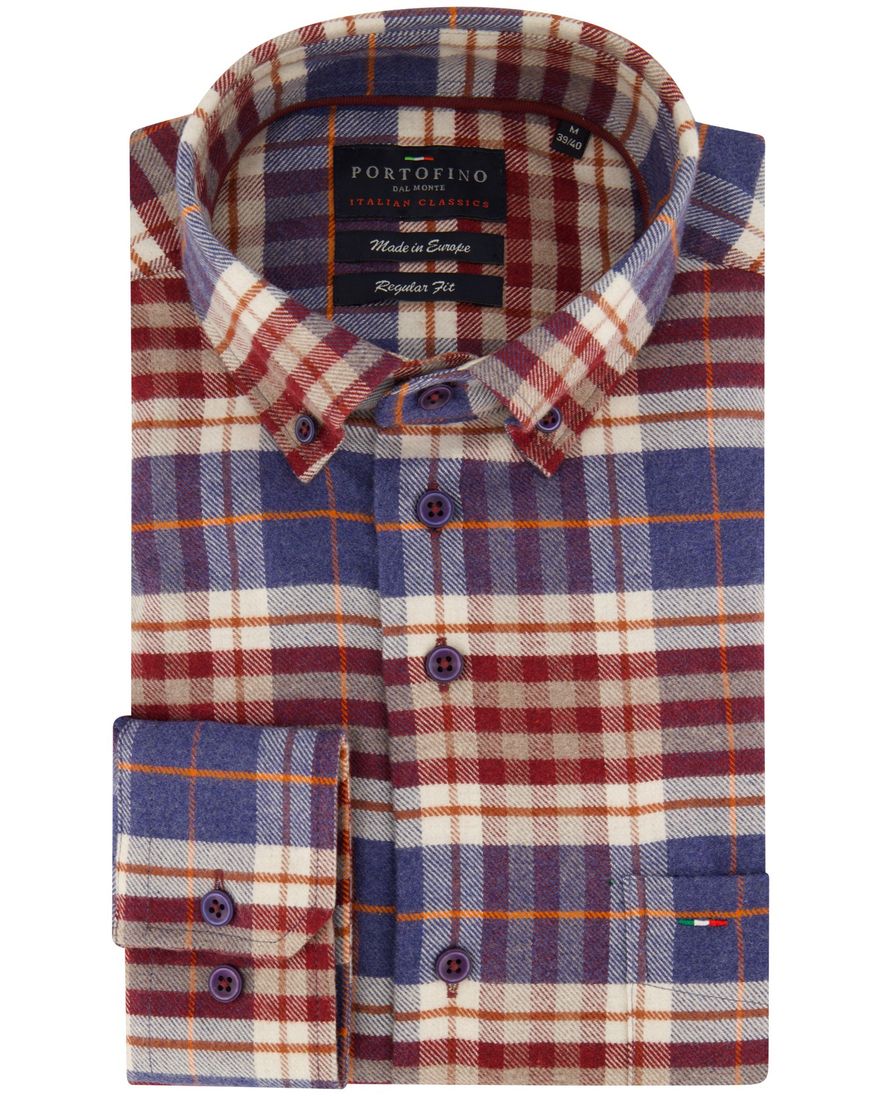 Portofino wijde fit overhemd rood geruit flanel