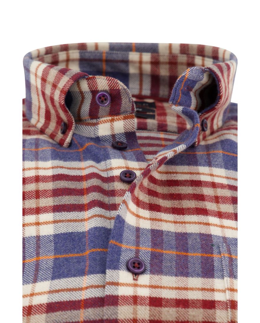Portofino wijde fit overhemd rood geruit flanel