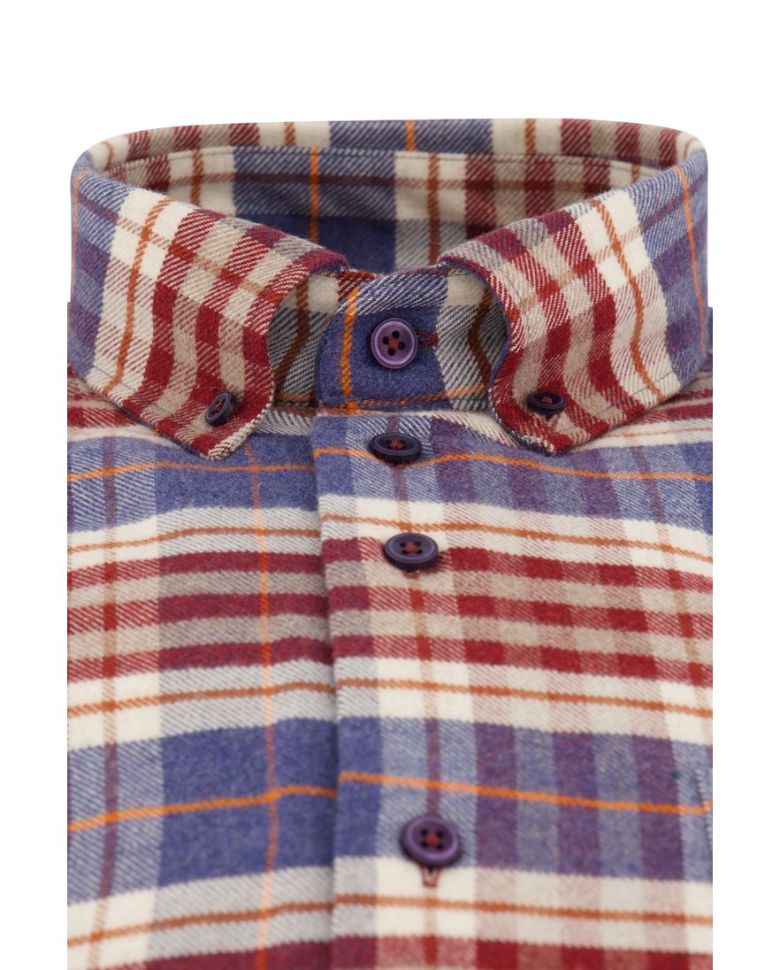 Portofino wijde fit overhemd rood geruit flanel