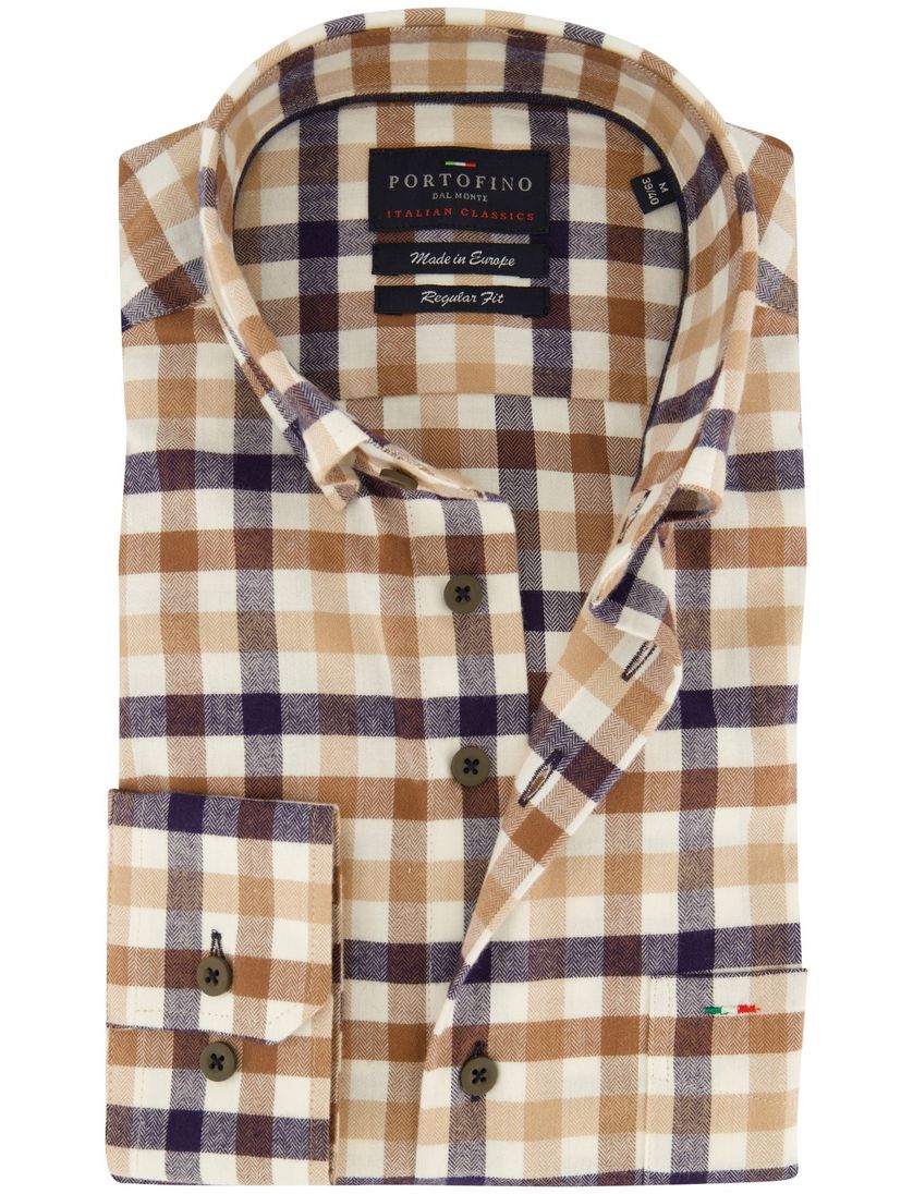 Beige geruit Portofino overhemd flanel