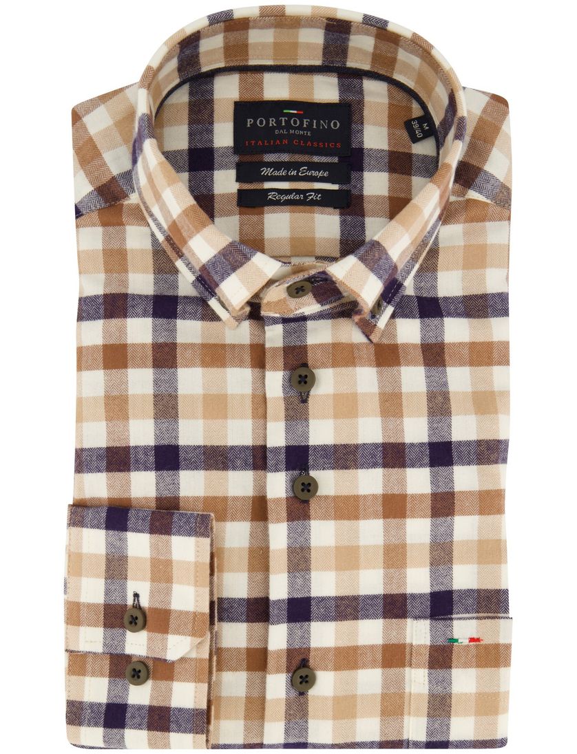 Beige geruit Portofino overhemd flanel