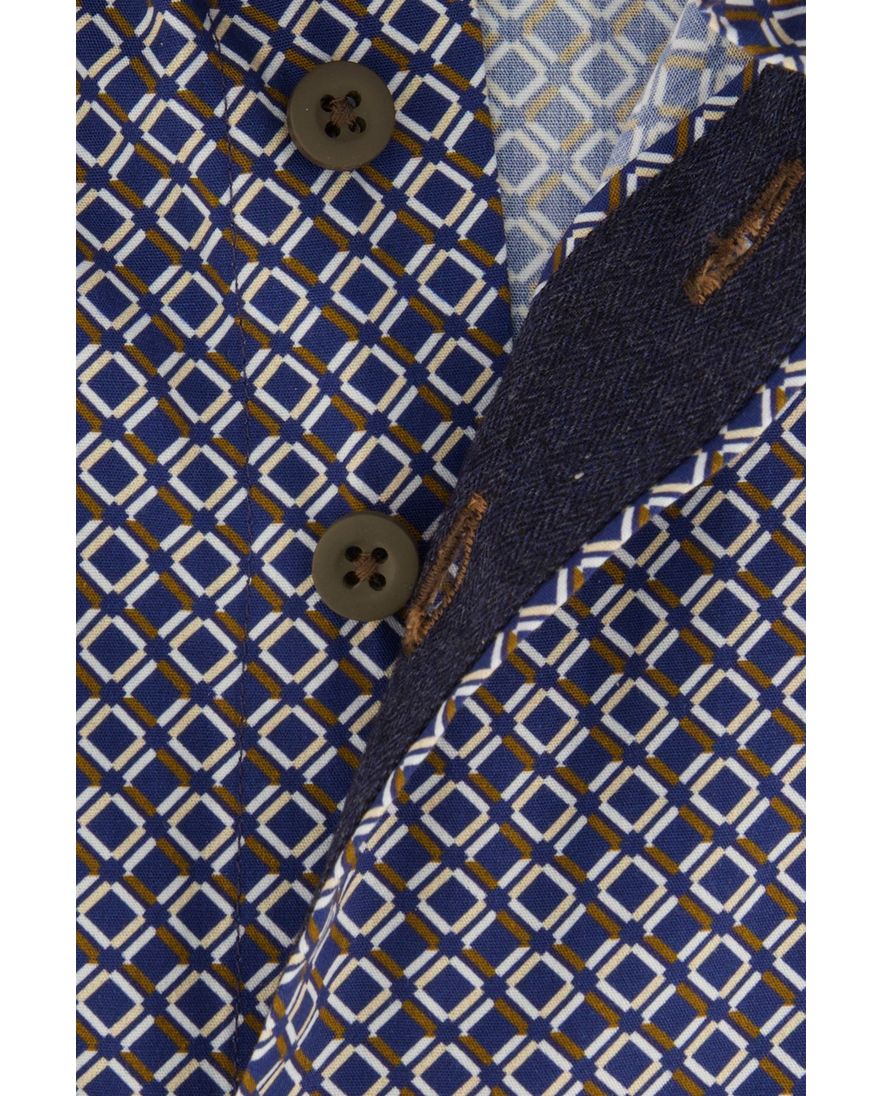 Portofino Regular Fit overhemd blauw wit en bruin geprint