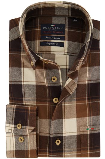 Portofino casual overhemd bruin Portofino Regular Fit