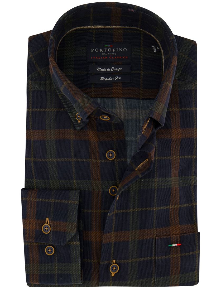 Blauw geruit Portofino overhemd wijde fit