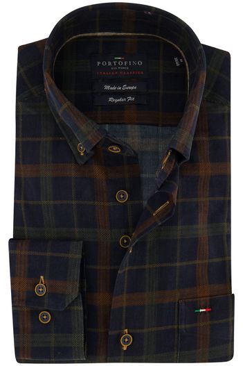 Portofino Portofino overhemd blauw geruit flanel