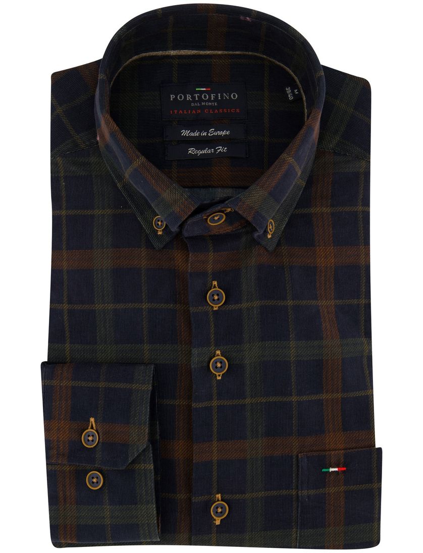 Blauw geruit Portofino overhemd wijde fit