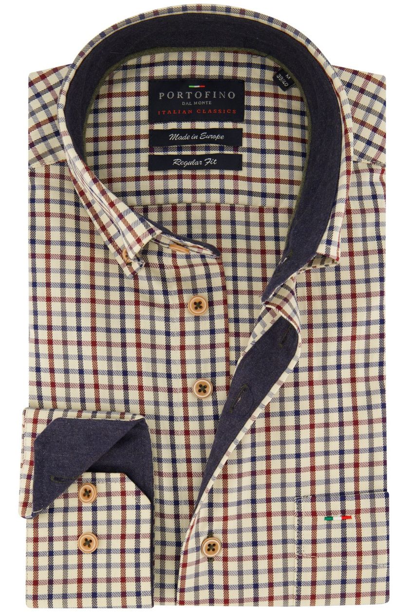 Geruit casual overhemd Portofino Regular Fit beige