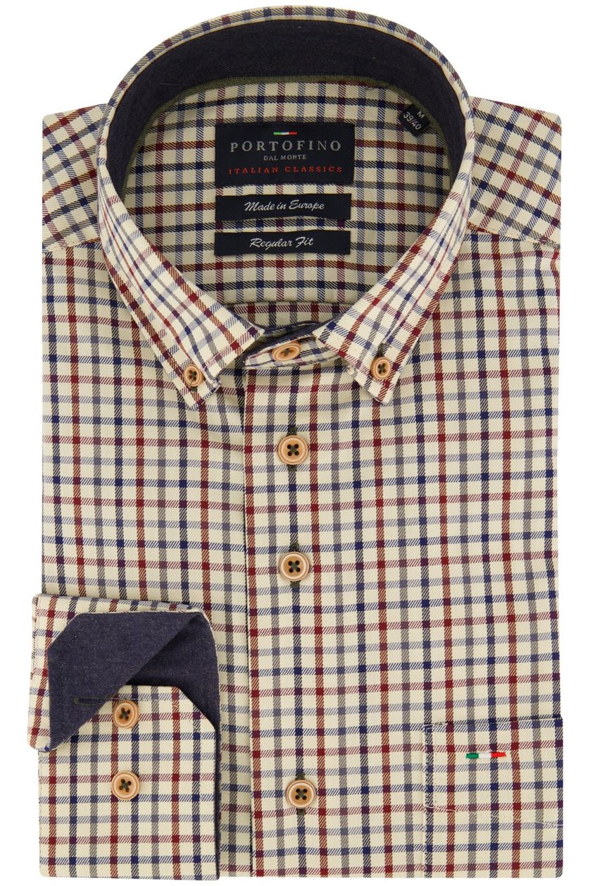 Geruit casual overhemd Portofino Regular Fit beige