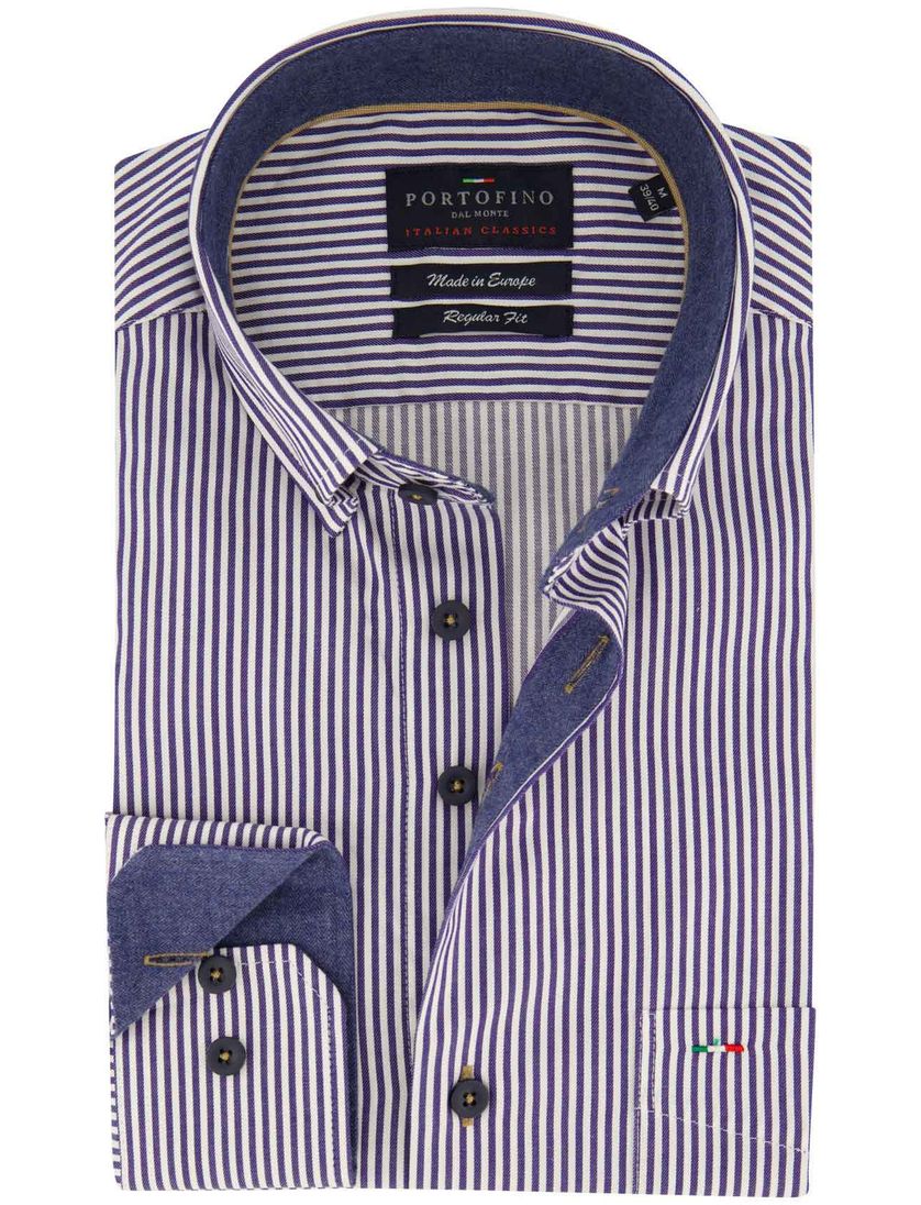 Portofino overhemd donkerblauw gestreept wijde fit