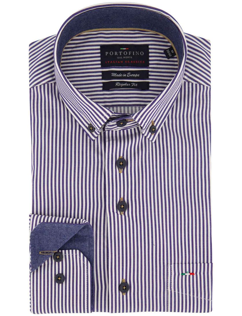 Portofino overhemd donkerblauw gestreept wijde fit