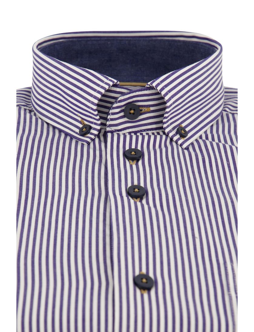 Portofino overhemd donkerblauw gestreept wijde fit