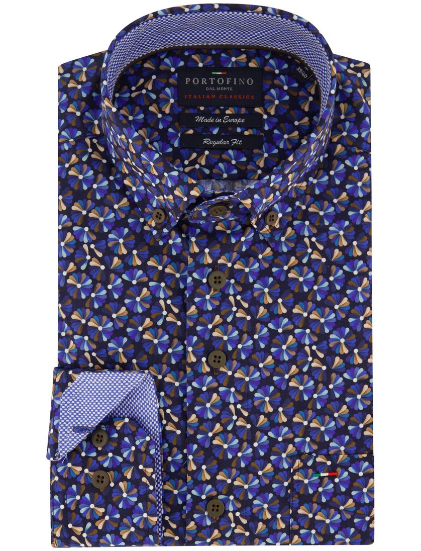 Portofino overhemd blauw geprint wijde fit