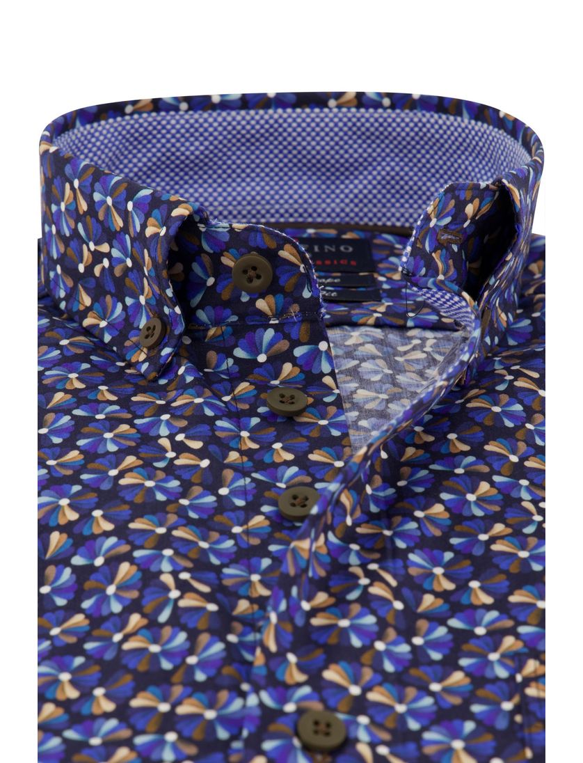 Portofino overhemd blauw geprint wijde fit