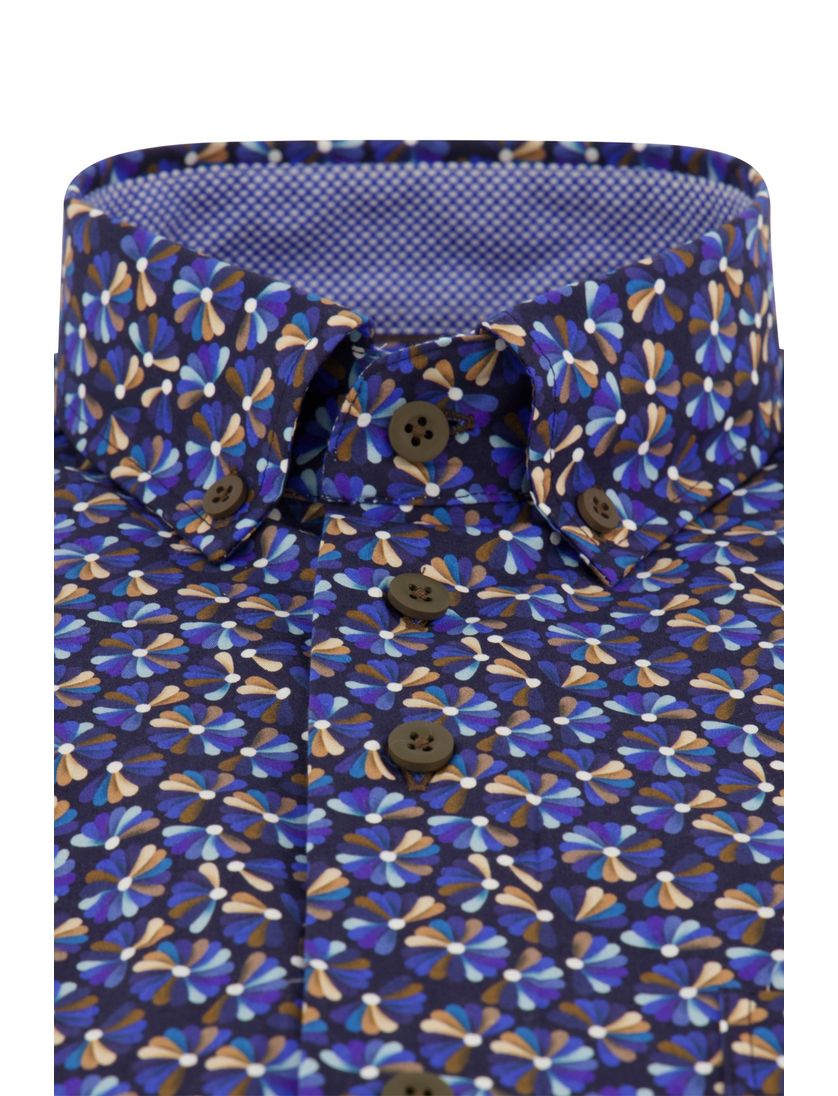 Portofino overhemd blauw geprint wijde fit