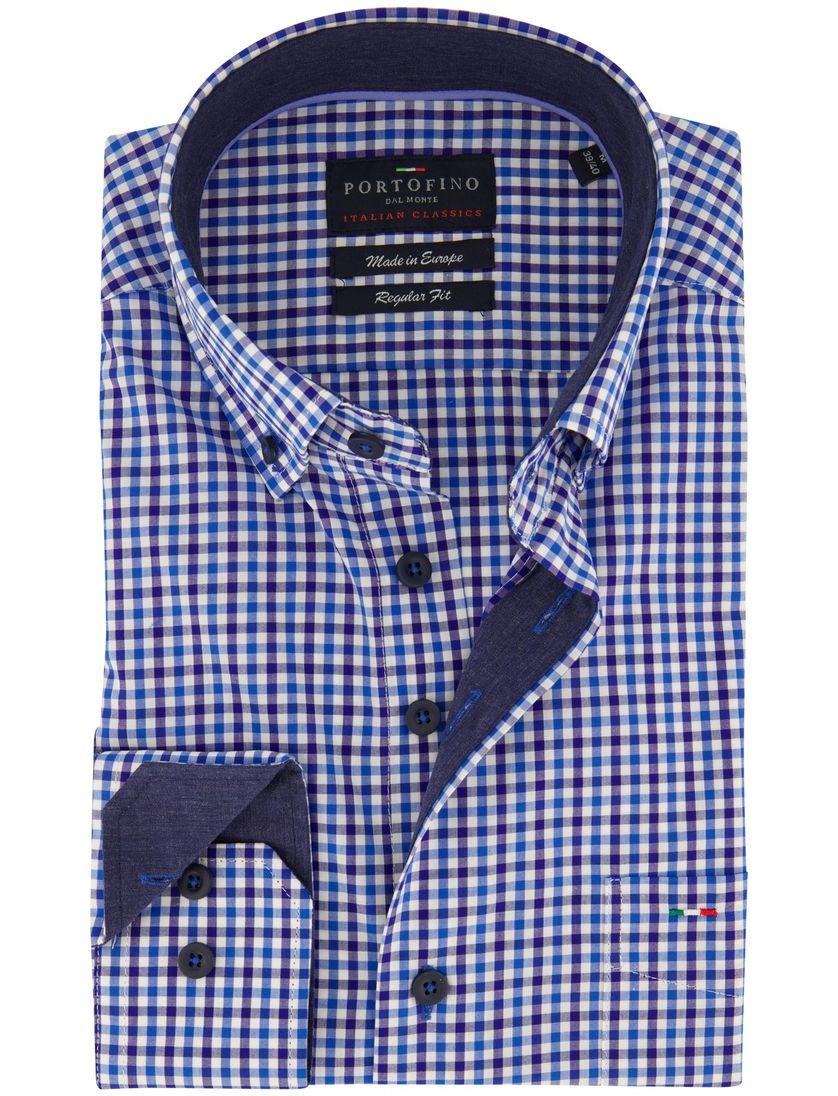 Portofino overhemd blauw geruit wijde fit