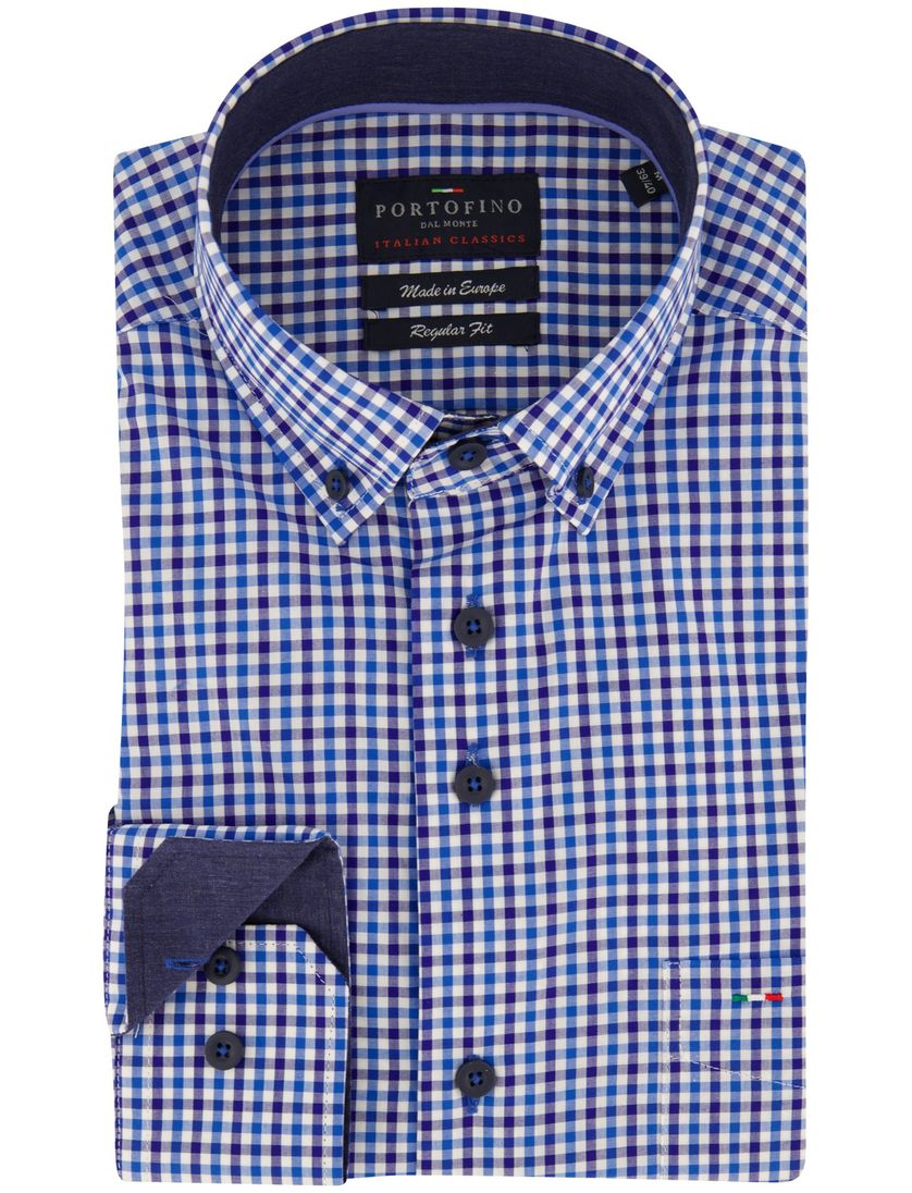 Portofino overhemd blauw geruit wijde fit