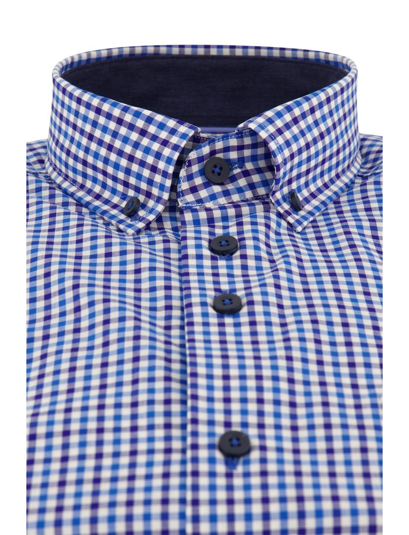 Portofino overhemd blauw geruit wijde fit