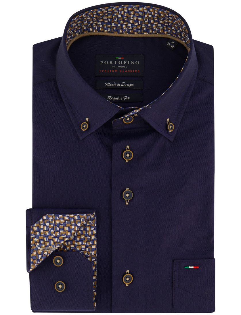 Casual overhemd Portofino Regular Fit donkerblauw uni