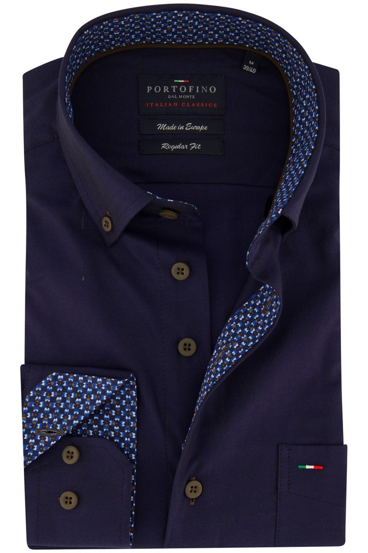 Portofino wijde fit overhemd donkerblauw button-down