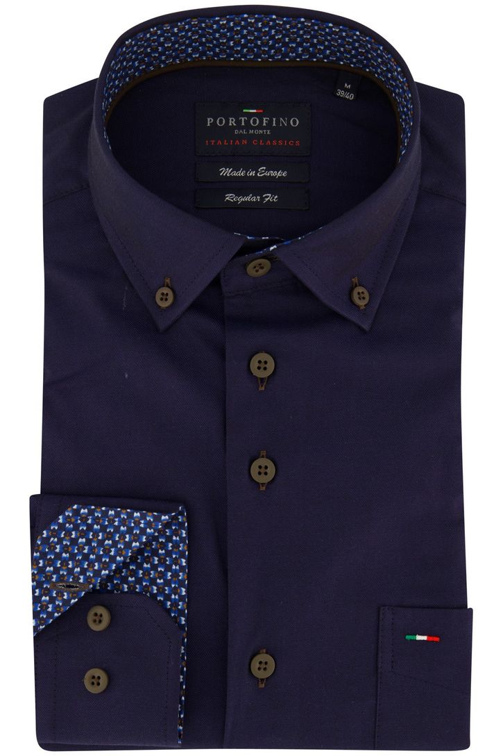 Portofino wijde fit overhemd donkerblauw button-down