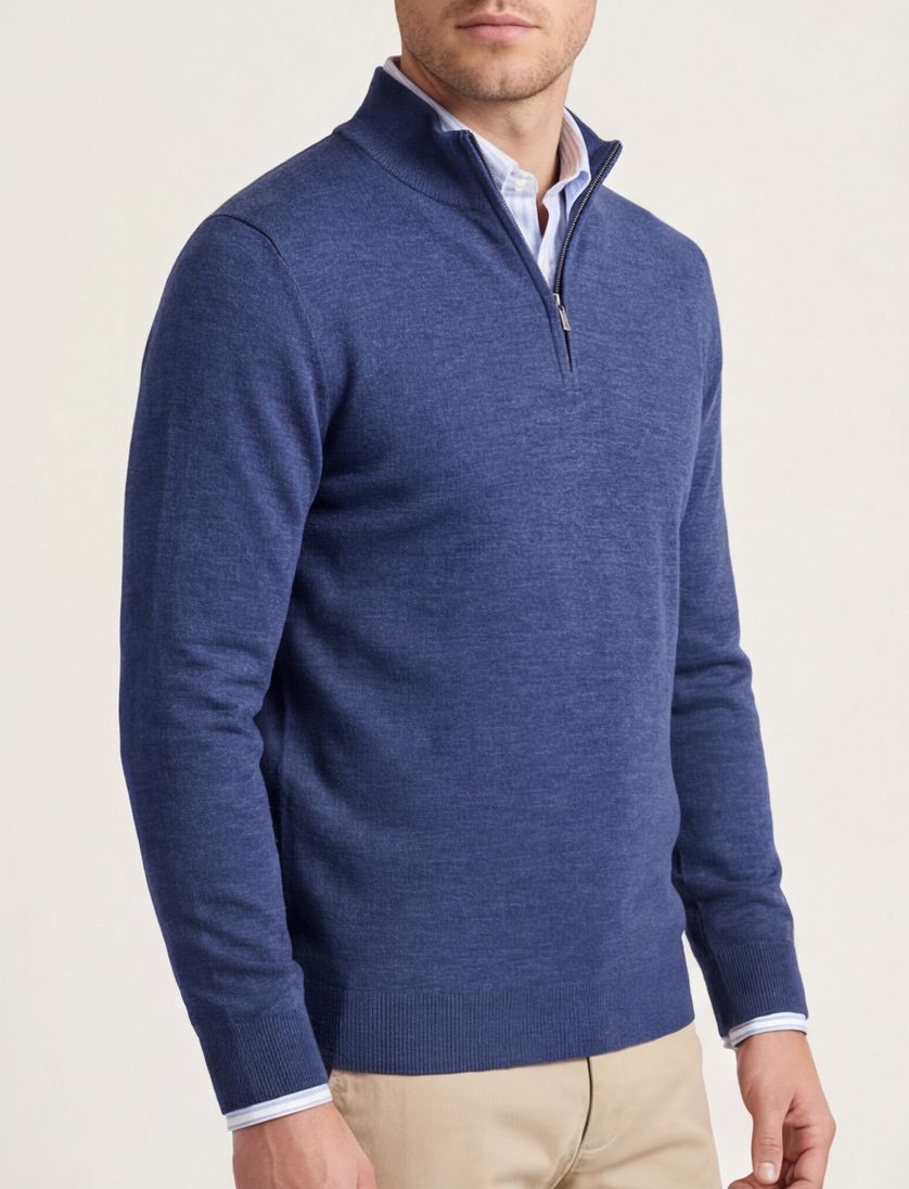 trui Portofino donkerblauw normale fit gemeleerd