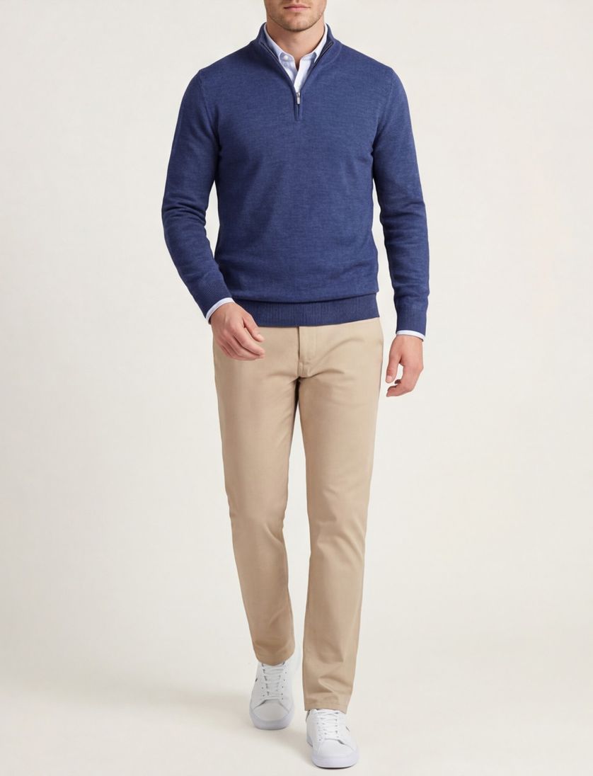 trui Portofino donkerblauw normale fit gemeleerd