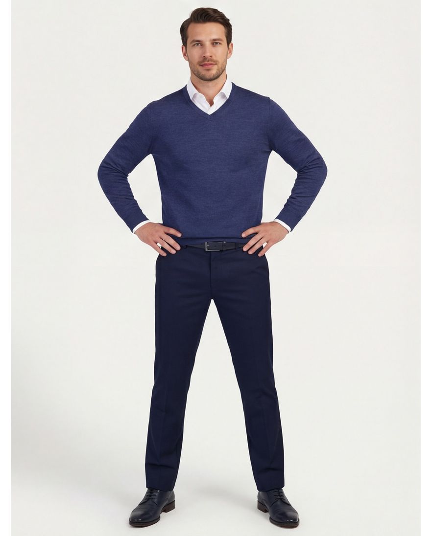 Portofino trui donkerblauw v hals