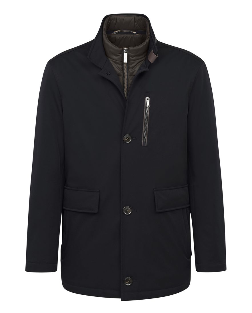 Bugatti parka donkerblauw effen half lang