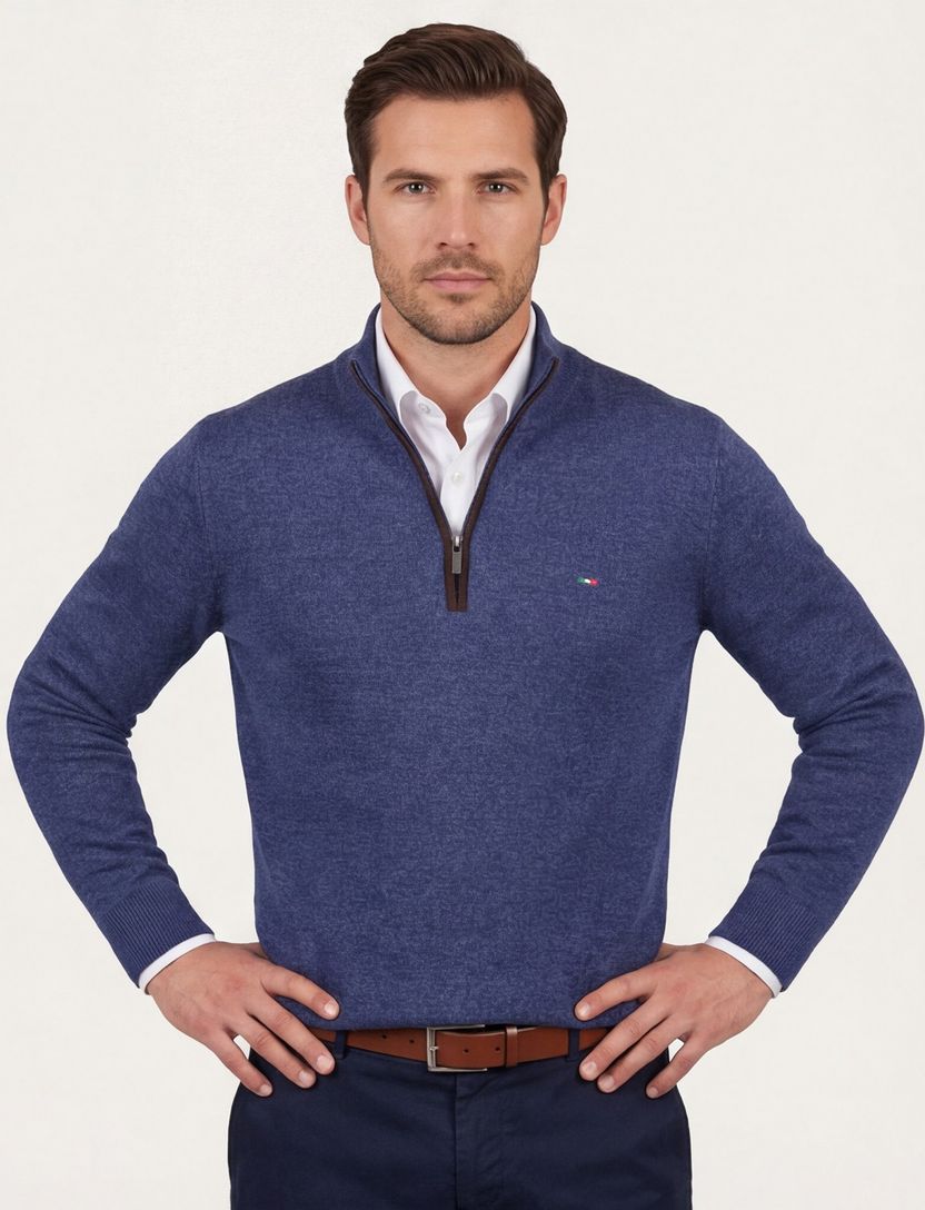 katoenen trui Portofino donkerblauw effen normale fit