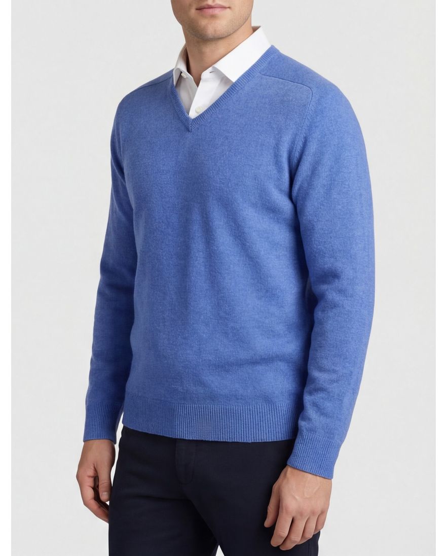 William Lockie trui blauw lamswol gemeleerd