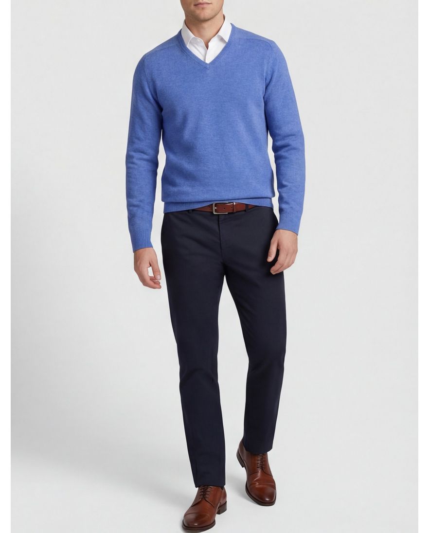 William Lockie trui blauw lamswol gemeleerd