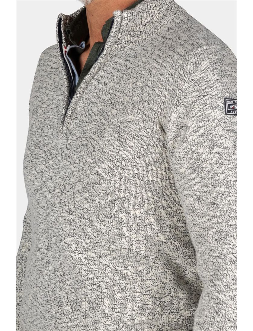 Katoenen New Zealand trui grijs gemeleerd half zip