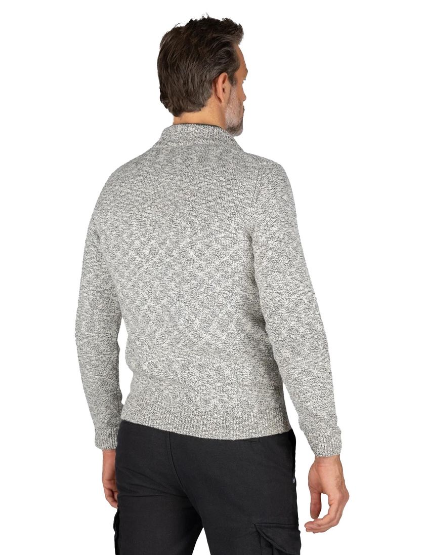 Katoenen New Zealand trui grijs gemeleerd half zip