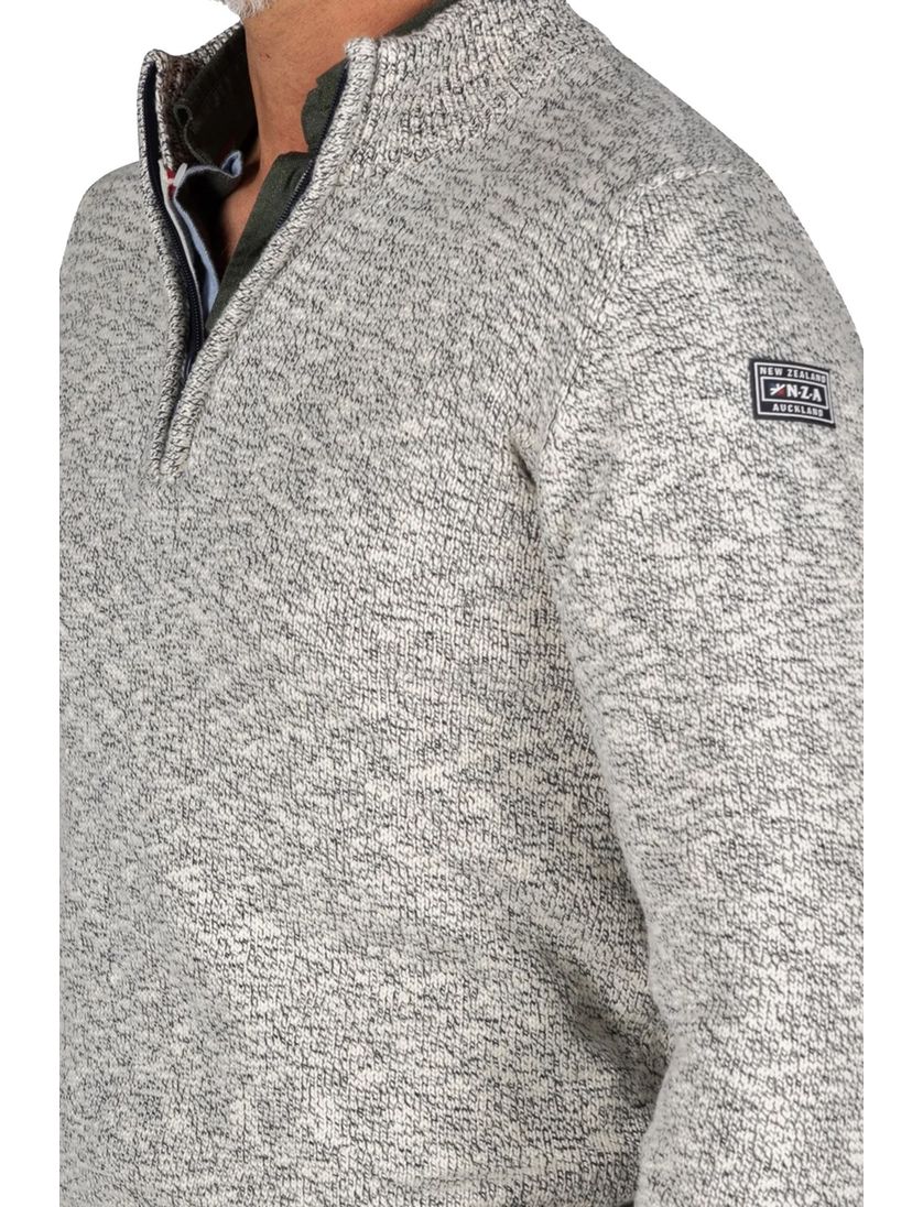 Katoenen New Zealand trui grijs gemeleerd half zip