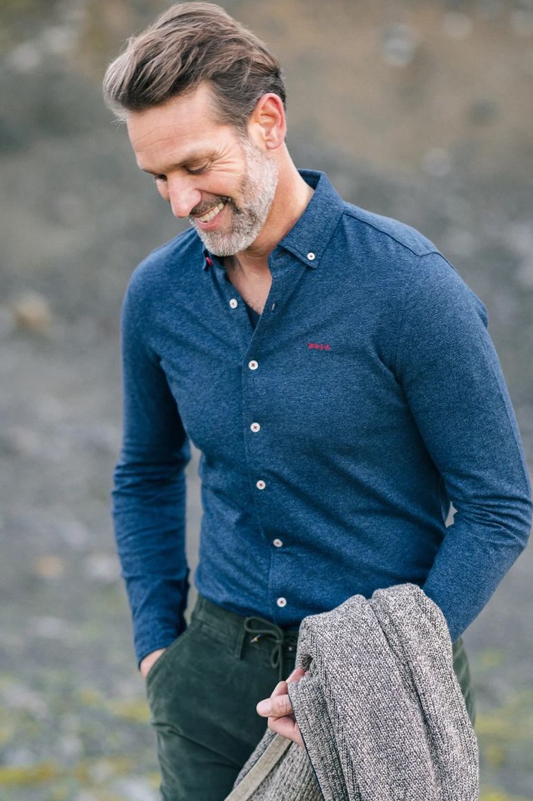 New Zealand overhemd blauw gemeleerd