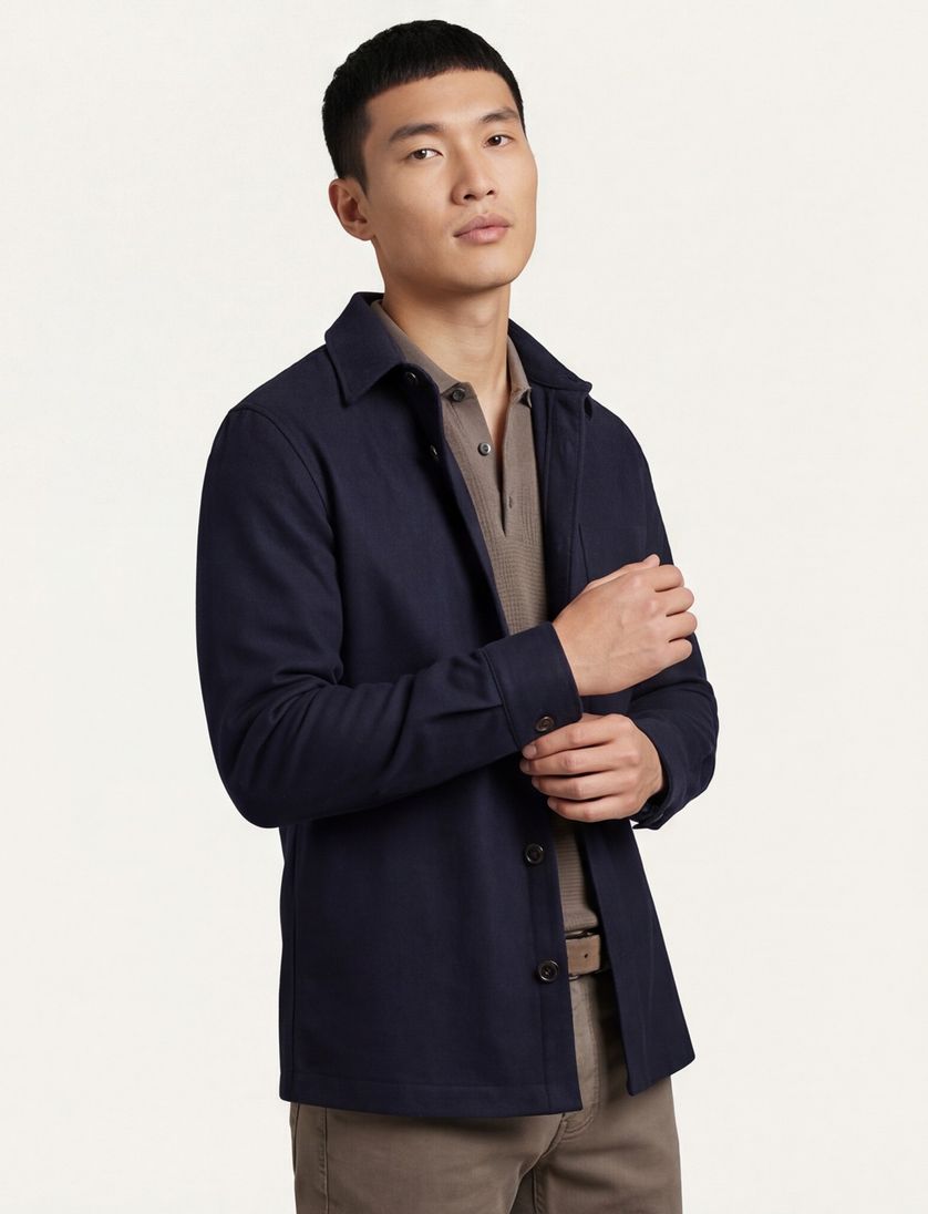 Carl Gross overshirt donkerblauw effen normale fit wol