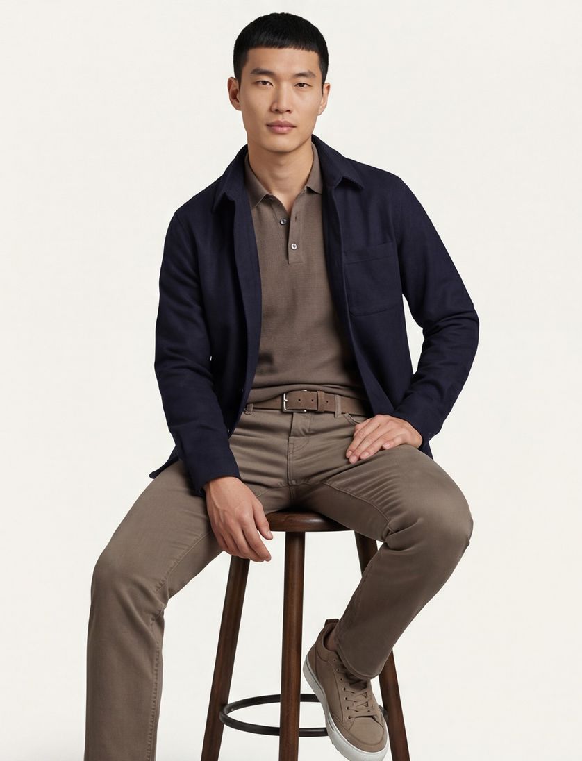 Carl Gross overshirt donkerblauw effen normale fit wol