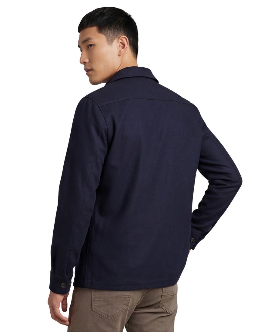 Carl Gross overshirt donkerblauw effen normale fit wol