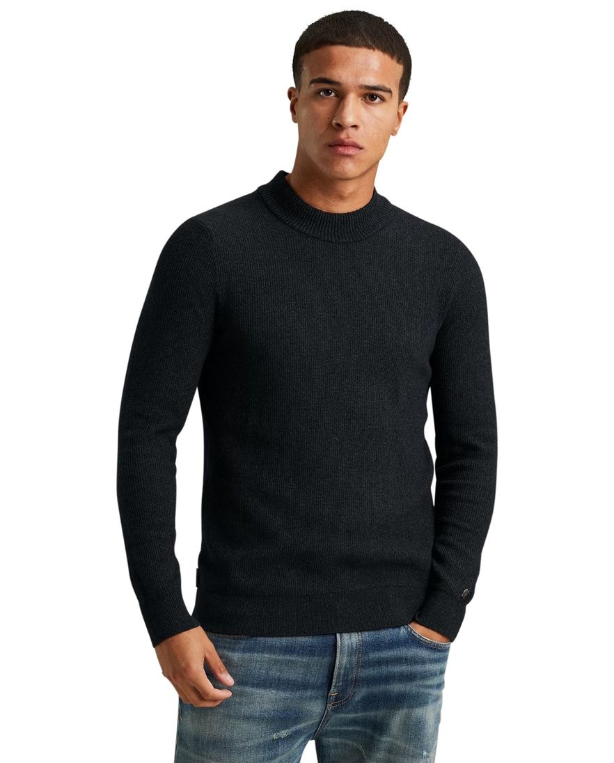 Cast Iron trui turtleneck effen zwart katoen normale fit