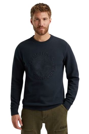 PME Legend trui PME Legend donkerblauw effen katoen, polyester, stretch ronde hals