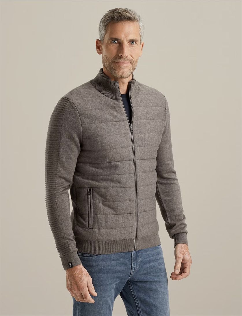 Vanguard vest beige effen katoen outdoor rits hoge hals