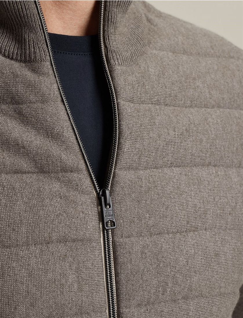 Vanguard vest beige effen katoen outdoor rits hoge hals