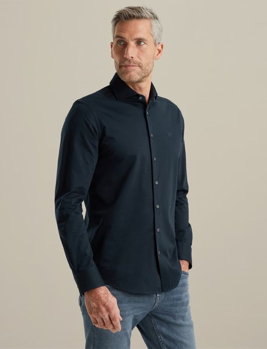 Vanguard overhemd katoen donkerblauw effen wide spread