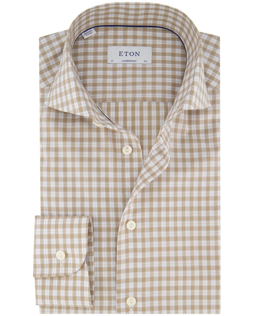overhemd Eton beige geruit twill